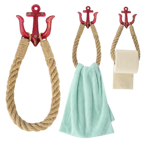 Notakia Vintage Cast Iron Nautical Anchor Wall Hooks Coastal Towel Hooks Decorative Wall Mounted Hanger for Beach House Lake House or Bathroom Decor Rustic Towel Rack Red Toilet Paper Holder