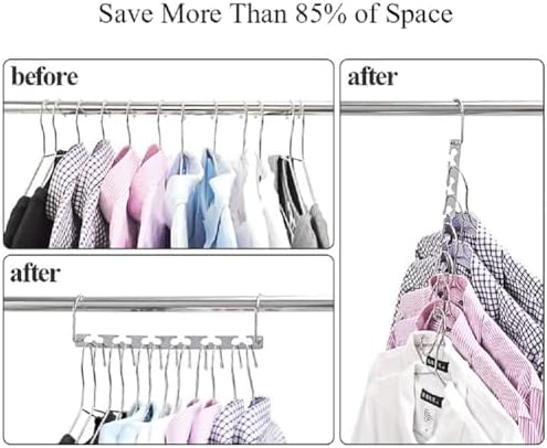 Sindax 6pcs Magical Space Saving Hangers, Stainless Steel Durable Hangers for Clothes, Portable Closet Wardrobe Storage Organiser for Trouser Coat and Suits