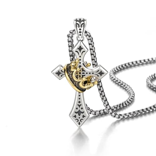 Stainless Steel Mens Cross Necklace 24 inch Silver Plated Crown Dainty Cross Chain Pendant Jewelry Gift