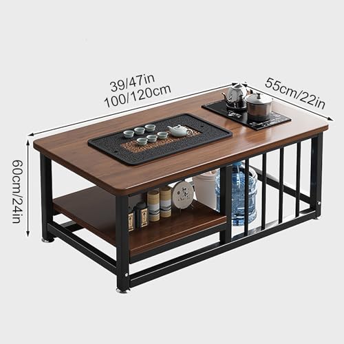 Table basse MultiZone noire 100x55x60 cm avec double étagères en acier - 3