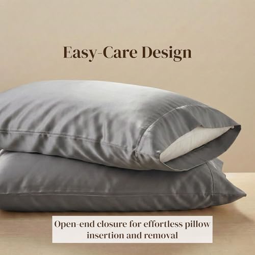 Image of Beckham Hotel Collection Pillowcases King Size Set of 2, Cool Touch Cotton Sateen Fabric, 500TC, Silky Smooth & Soft, Open End, Gray