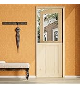 30" x 80" Dutch Door Slab,1.75-inch Solid Pine Wood Front Entry Interior Design,1 Lite Tempered C...