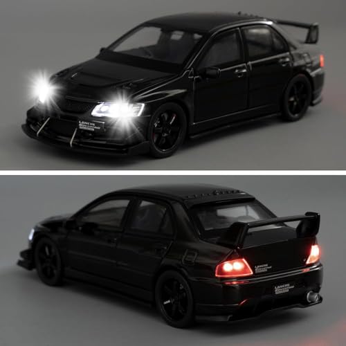 Image of FEXXA Toy Car Compatible for 1:32 Mitsu bishi Lancer Evolution Model, Pull Back Diecast Collectible Car with Sounds & Lights for Kids Boys Girls and Adults, Gift (Black)
