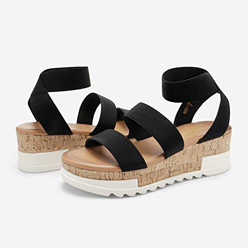 Image of DREAM PAIRS Women's Open Toe Elastic Platform Wedge Sandals | Lightweight flatform sandals with a cushioned footbed for walking, vacations, shopping and all-day comfort