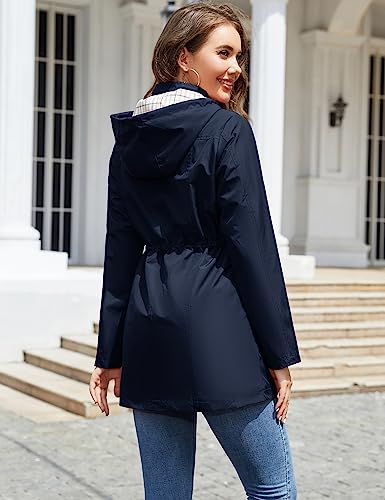 LOMON Women Waterproof Outdoor Hiking Raincoat Women Lined Rain Jacket Lightweight Hooded Jackets Trench Coats