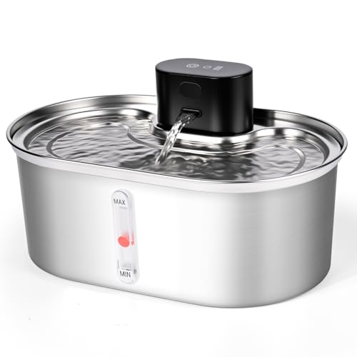 SCANTEE 3.5L Katzenbrunnen Kabellos, 5000 mAh Edelstahl Trinkbrunnen für Katze Kabellos mit Bewegungsmelder, Zwei Wasserauslassmodi, Wasserbrunnen...