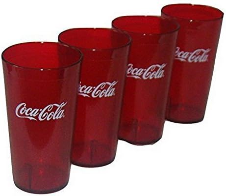 Carlisle Paddles Coca Cola Logo Ruby Red Plastic Tumblers Set of 4 - 16oz (Coke)