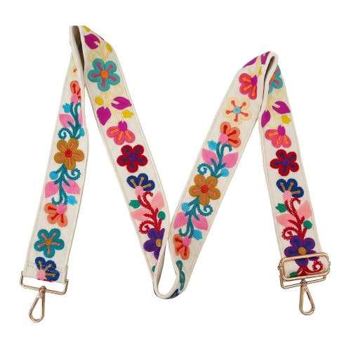 Image of Wide Purse strap Crochet Flower replacement crossbody for Handbag | 2inch black flower adjustable Embroidery Knit floral Guitar Shoulder cross body strap for handbags bag women fashion cute
