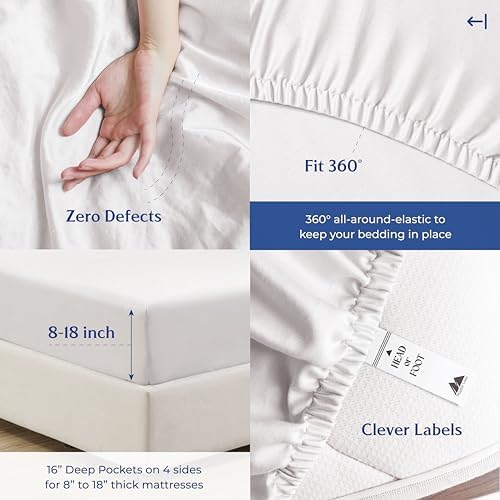 Mayfair Linen 100% Organic Cotton Sheets Queen Size - 4 PC White Organic Cotton Percale Sheets Queen Set, Soft, Cooling & Breathable Bedsheets, 16" Deep Pocket Hotel Bedding Set - GOTS Certified