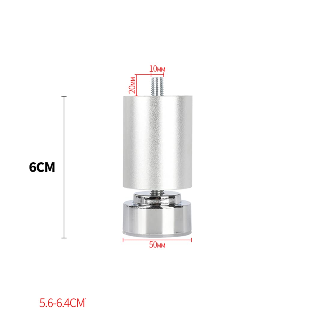 Nogi meblowe ze stopu aluminium, regulowane nóżki, metalowe podstawki do stołu, podpórki do sofy i biurka, szafek, matowe srebro, 4 sztuki (6 cm)