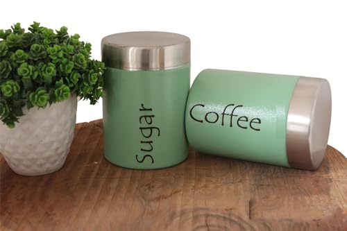 Image of Tea and Sugar Container Set of 2 - Steel Storage Jars (Coffee Sugar, Green)