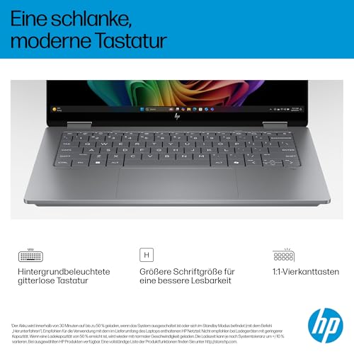 HP OmniBook X Flip Intel Core Ultra 7 256V 2in1 Next Gen AI Laptop | dedizierte NPU für KI | 47 NPU Tops | Copilot+ PC | 14\ 3K 2880x1800 OLED Touchscreen | 32 GB | 1TB SSD | Win11 | QWERTZ | Silber