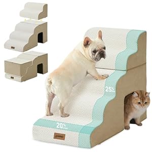 Dog Stairs for Large Dogs – 24″ H Pet Stairs Ramp for High Bed 2 in 1 with Zippers Suitable for Cats, Indoor Cat Ladders with Non-Slip Bottom, Beige