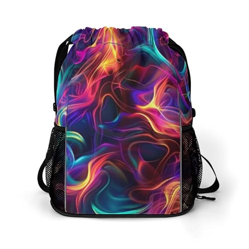 Colorful Rainbow Fire Flames Drawstring Backpack Gym Bag With Shoe Compartment String Bag Sport Beach Sackpack