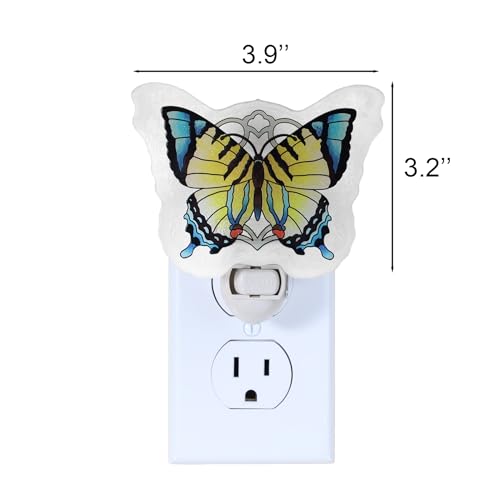 Image of Butterfly Night Light Plug into Wall - Made with Real Glass, Stained Glass Styled Nightlight for Hallway, Nursery, Bedroom, Bathroom, Kitchen, Stairway - Nature Inspired Accent Home Decor-Yellow