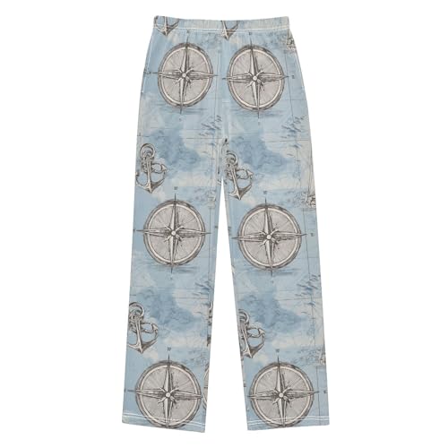 ALAZA Anchor Compass Lighthouse Blue Pajama Lounge Pants Long Sleep Pajama Bottoms with Pockets
