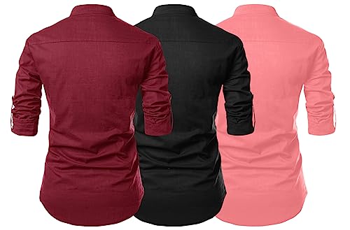 Image of FINIVO FASHION Combo of Men's Cotton Blend Solid Regular Fit Full Sleeve Straight Short Kurta Shirt, Casual and Formal Wear