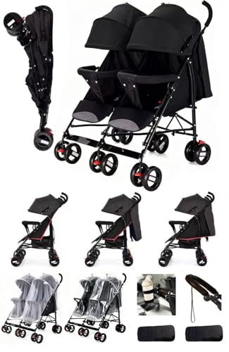 Rexhan Twin Baby Pram 2 in 1 Foldable Double Baby Buggy Tandem Pushchair Twin All in One Stroller Newborns Toddlers Infants Lightweight 0-4 Years
