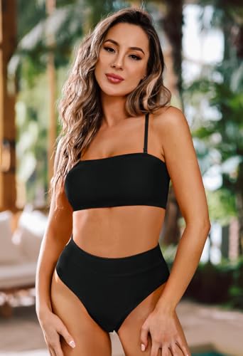 Pink Queen Women's Removable Strap Pad High Waist Bikini Set Swimsuit Black XL - Image 3