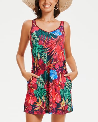 Image of ANYFITTING Built in Bra Summer Dresses for Women 2025 Casual Short Dress with Pockets Mini Floral Sundresses