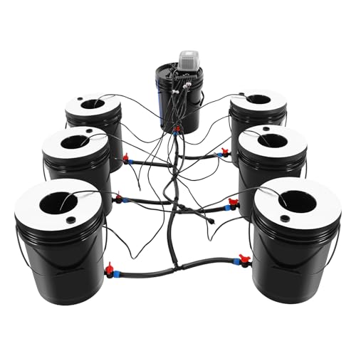 Hydroponics Growing System 5-Gallon 7 Bucket Deep Water Culture Recirculating Drip Garden System with Multi-Purpose Air Hose for Indoor Gardening Balcony Farming(RDWC1+6 + Top Feed Drip)