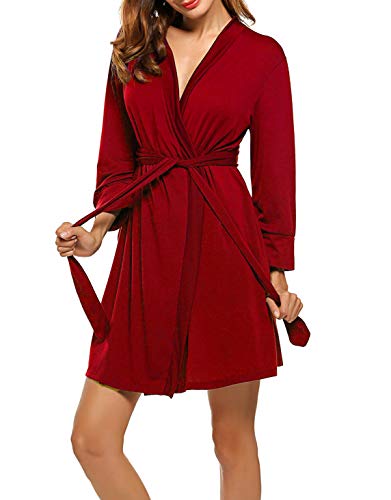 UNibelle Bata para mujer bata corta tipo kimono ligera albornoz suave ropa de dormir para mujer con manga 3/4 Rojo XS