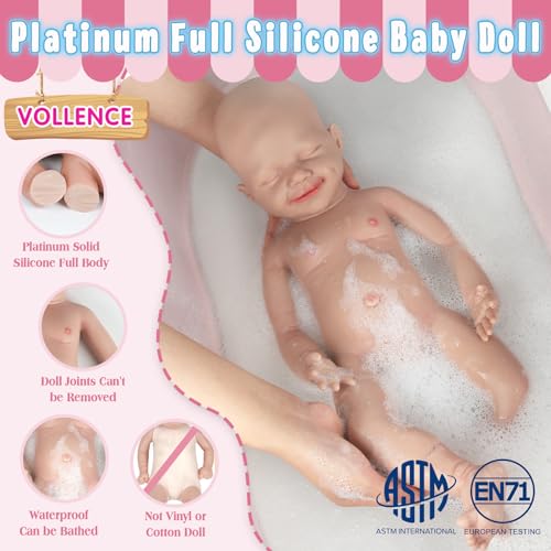 Vollence 46cm Schlafende Ganzkörper Silikon Reborn Babypuppe, Realistische Schlafende Puppe - Mädchen – Bild 4
