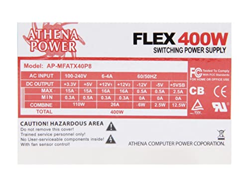 Fuente de alimentación Athena Power AP-MFATX40P8 400W Flex ATX miniatura 4