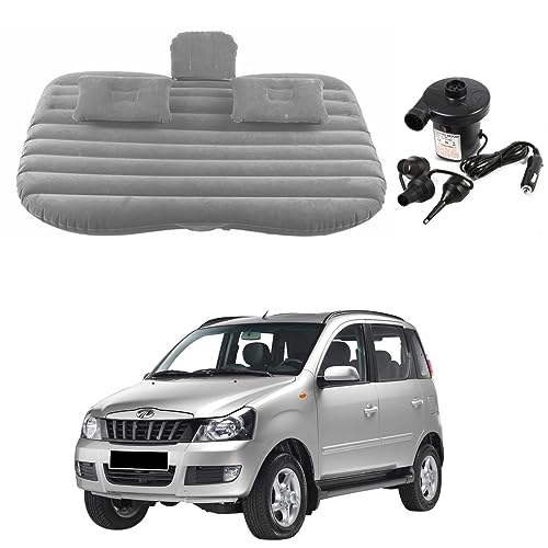Image of Oshotto Multifunctional Car Travel Bed Mattress with Two Air Pillows, Car Air Pump Compatible with Mahindra Quanto (Grey)