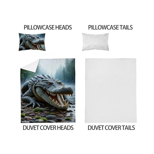 Housse de couette crocodile en microfibre 135x200 cm avec fermeture éclair pour lit simple