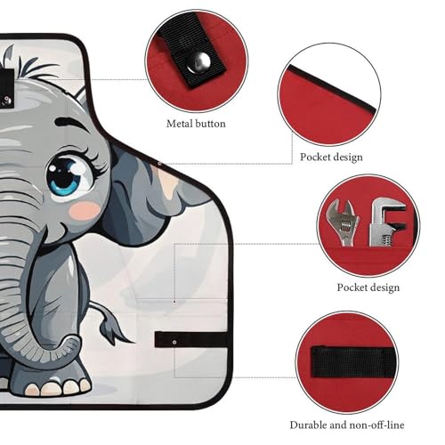 Delantal de trabajo con elefante de caricatura y bolsillos miniatura 3