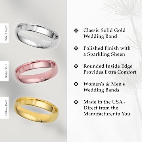 4mm Solid Gold Wedding Bands for Women or Men, 10k or 14k Gold Rings, Comfort Fit Womens and Mens Wedding Ring - Premium Collection from EWB3