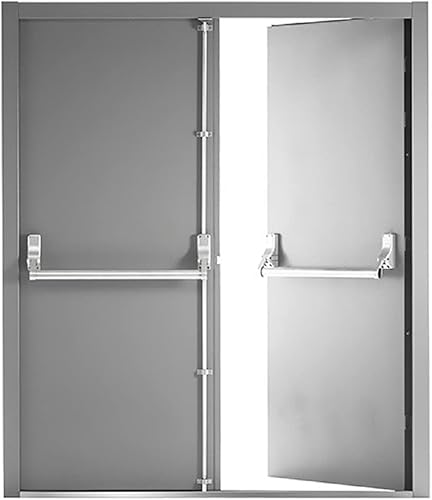 VIZ-PRO Puerta de salida contra incendios de montaje rápido (doble) con barra de pánico, gris lado derecho hoja activa hacia afuera