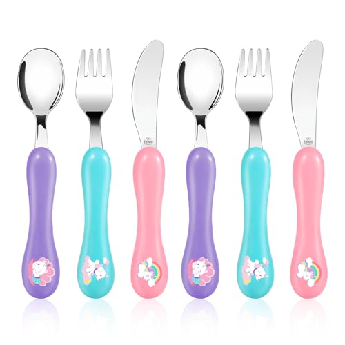 Lehoo Castle Couverts Enfant INOX 6 PCS, Ensemble de Couverts pour Bebe 2 x Fourchettes, 2 x Cuillères, 2 x Couteaux, Set Couvert Bebe pour Garçons Filles...