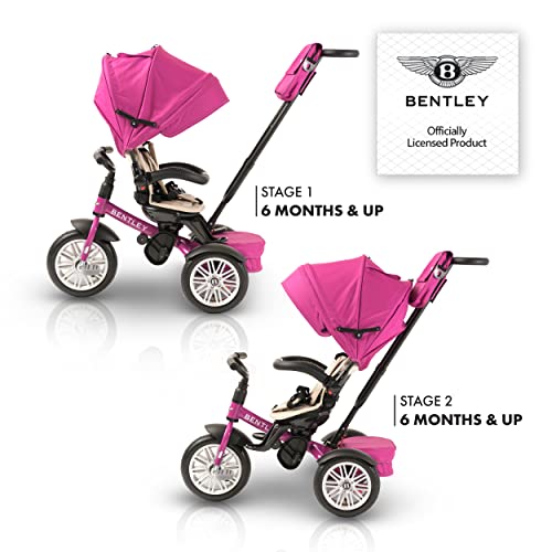Image of Bentley 6-in-1 Baby Stroller & Toddler Tricycle - Officially Licensed Luxury Kids Bike, Convertible Travel Strollers & Kid Trike with Air Wheels, Canopy & Safety Features (6m-5y+ | Fuschia Pink)