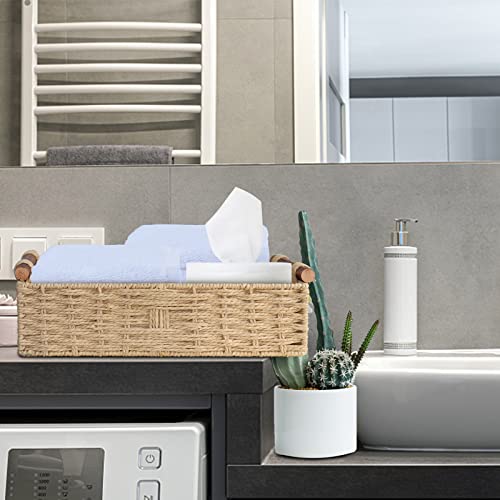 STOBSK Round Paper Rope Storage Basket with Handle, Beige, 14.5in x 6.6in x 3.74in