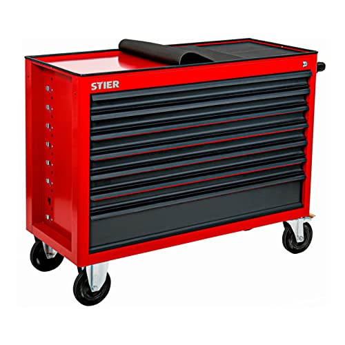 STIER Werkstattwagen XXL, leer, extra breit, 7 Schubladen für mehr Stauraum in der Werkstatt, in Rot, Werkzeugwagen leer, auf Rollen, – Bild 8