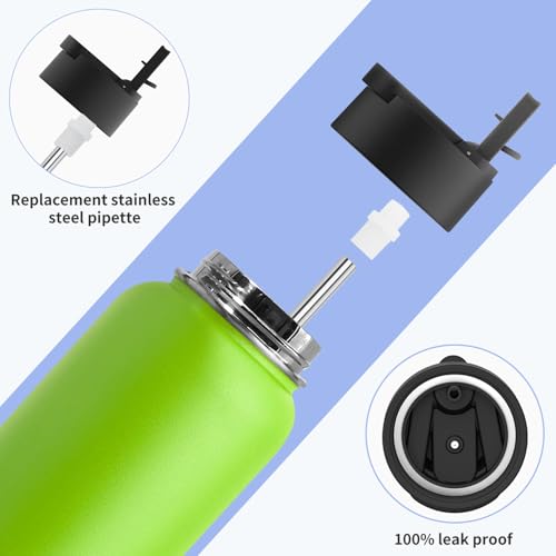 Image of koodee Water Bottle-32 oz Stainless Steel Vacuum Insulated Water Bottle with Straw Metal Sports Flask for Adults (Apple Green)