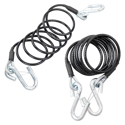 BX88196 Coiled Safety Cable Kit with S-Hook | 7500 lbs,7 Ft(84') Black Trailer Safety Cables(2 PCS)