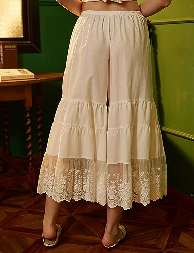 BEAUTELICATE Women Cotton Batiste Culotte Slip Pettipants Lace Trim Vintage Wide Leg Half Slip3