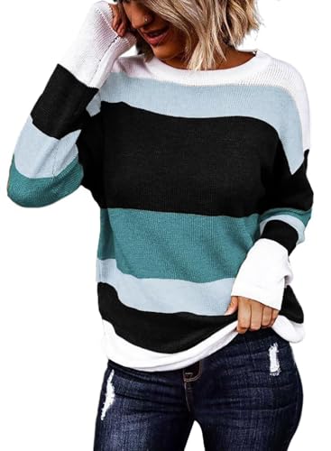 FEKOAFE Women's 2025 Cute Striped Sweaters Crew Neck Long Sleeve Pullover Sweaters for Women2