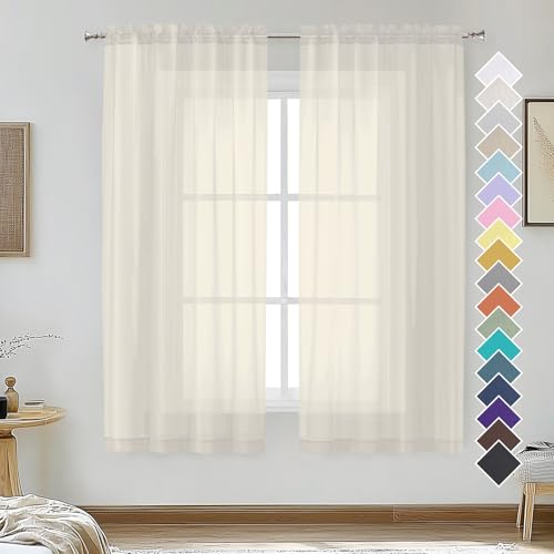 Image of Cream Sheer Curtains 54 Inches Long 2 Panels - Soft Light Filtering Window Sheer Panels for Living Room /Bedroom, Top Dual Rod Pocket, 1 Pair, Each 42Wx54L Inches