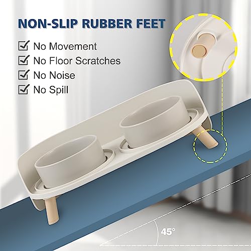 Image of Cat Food Water Bowl Set - Raised Cat Bowls with Non Slip Stand - Elevated Puppy Bowls for Small Dogs - Double Ceramic Cat Feeding Bowls with Splash Proof Guard - Tall Cat Dishes - 2 x 480 ML - 16.2 OZ