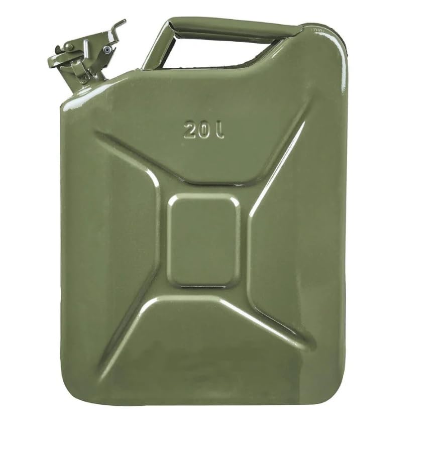 Image of SC Motors Jerry Can, 20 Litres, Metal, Green, Fuel Container with Lockable Airtight Seal PESO Approved