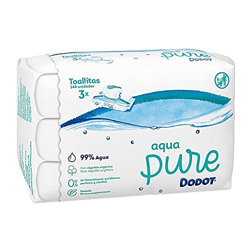 Dodot Aqua Pure Toallitas Bebé con 99% Agua - 3 Paquetes, 144 Toallitas