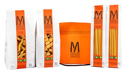 Pasta Mancini Handy Mini – Pasta Artigianale di Alta Qualità, 100% Grano Italiano – Confezione con 2 kg Misti, 500g di Spaghetti, Spaghettoni Quadrati, Mezze Maniche, Fusilli Lunghi