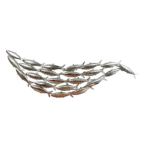 KSTORE Fischschwarm Metallskulptur Wanddekoration, 3D Wandskulptur Wanddeko Aus Metall Hängende Dekoration, Für Wohnzimmer, Schlafzimmer, Arbeitszimmer, Garten, Hof,127 * 35 * 5cm