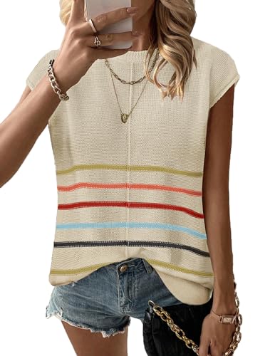 Zeagoo Women's Cap Sleeve Sweater Vest Crew Neck Sleeveless Casual Knit Tops 2024 Summer Clothes S-XXL