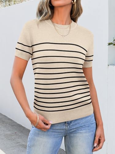 Image of ANRABESS Womens Short Sleeve Sweaters Wool Blend Crew Neck Sweater Shirts Business Casual Work Tops 2026 Summer Outfits