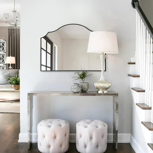 Besdomus Black Scalloped Arched Mirror: 35"x26" Large Modern Wall Mirror - Minimalist Decorative Dresser Mirrors for Vanity/Bedroom/Fireplace/Living Room/Entryway/Wall Decor Besdomus Black Scalloped Arched Mirror: 35"x26" Large Modern Wall Mirror - Minimalist Decorative Dresser Mirrors for Vanity/Bedroom/Fireplace/Living Room/Entryway/Wall Decor